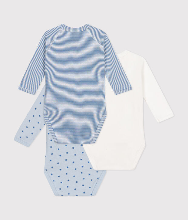 Babies' long-sleeved wrapover cotton bodysuits - 3-Pack multicolor