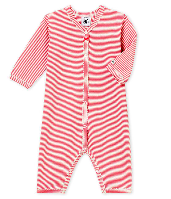 Baby girl's footless sleepsuit CHEEK pink/MARSHMALLOW white