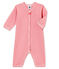 Baby girl's footless sleepsuit CHEEK pink/MARSHMALLOW white