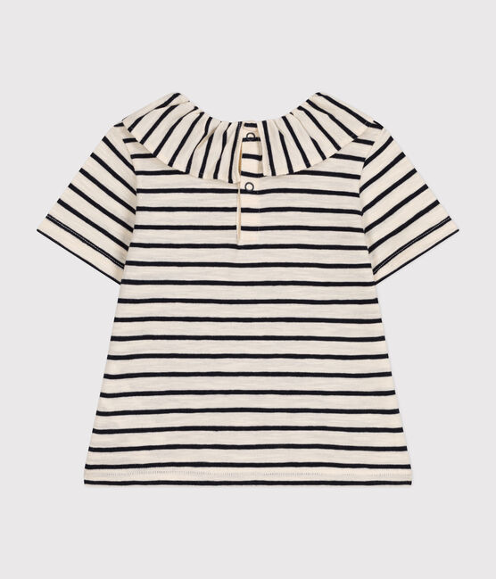 Babies' Short-Sleeved Jersey Blouse AVALANCHE white/SMOKING blue