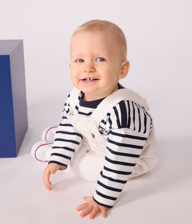 Babies' plain corduroy dungarees MILK