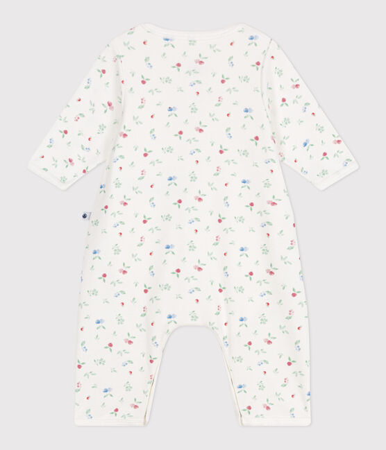 Babies' footless fruit pattern cotton bodyjama MARSHMALLOW white/MULTICO white