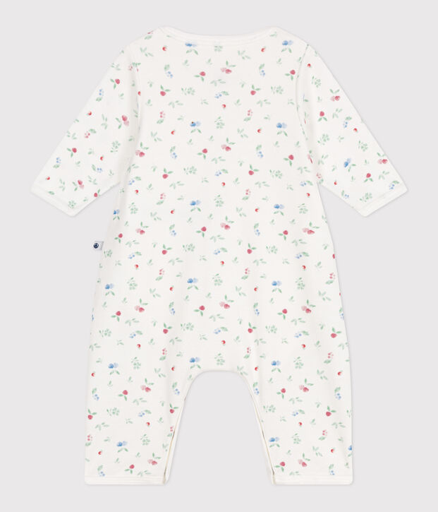 Babies' footless fruit pattern cotton bodyjama white/multicolor