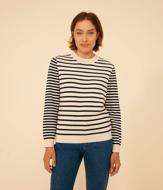 Women's Cotton Breton Top AVALANCHE white/SMOKING blue