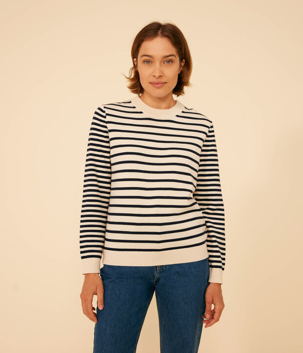 Women's Cotton Breton Top Ecru/blue