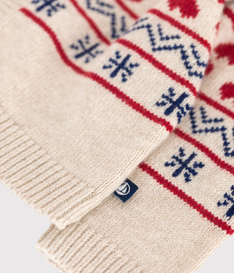 Babies' knitted cardigan with a wool content Ecru/multicolor