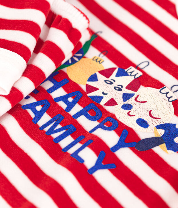 Children's stripy velour pyjamas red/white