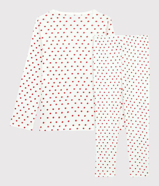 Girls' Red Spotted Cotton Pyjamas MARSHMALLOW white/PEPS red