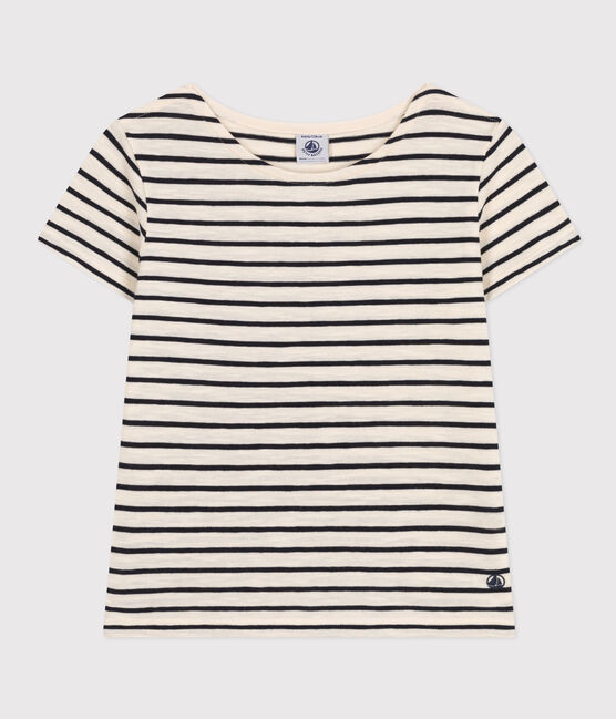Girls' Stripy Slub Jersey T-shirt AVALANCHE white/SMOKING blue