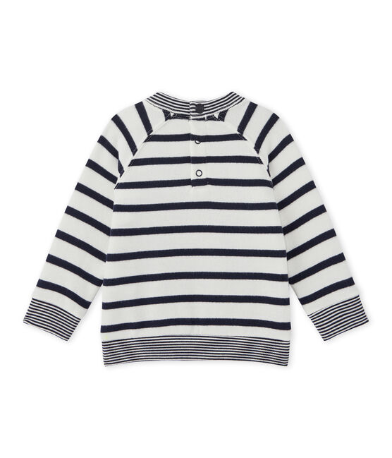 Baby boy's sailor-striped sweatshirt MARSHMALLOW white/SMOKING blue