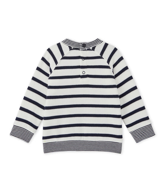 Baby boy's sailor-striped sweatshirt MARSHMALLOW white/SMOKING blue