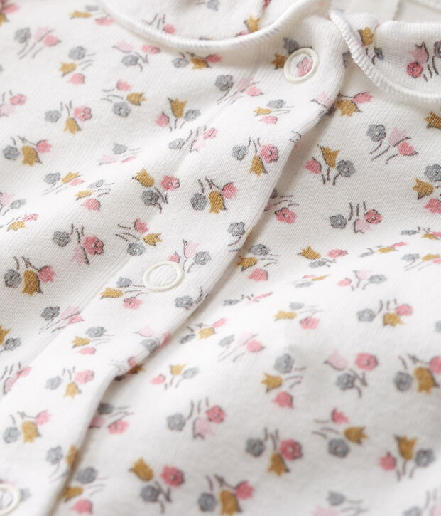 Newborn Baby Girls' Long-Sleeved Ribbed Bodysuit white/pink/multicolor