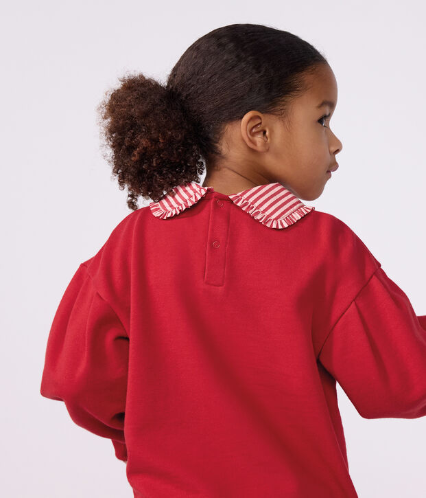 Children's plain cotton sweatshirt with a collar red