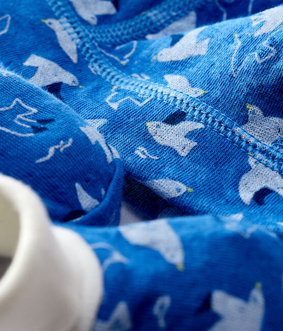 Newborn Babies' Blue Organic Cotton Tube Knit Bonnet and Bootees Set variante 1