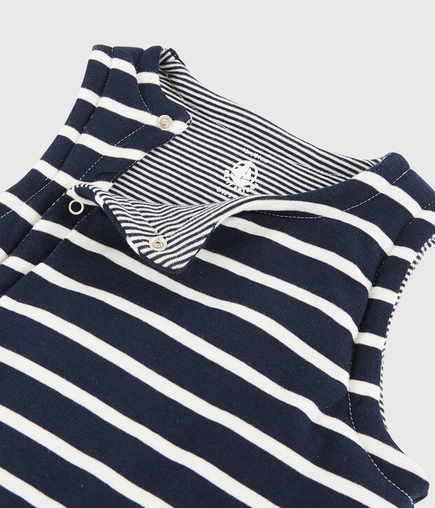 Babies' Reversible Sleeveless Vest in Padded Rib Knit blue/white