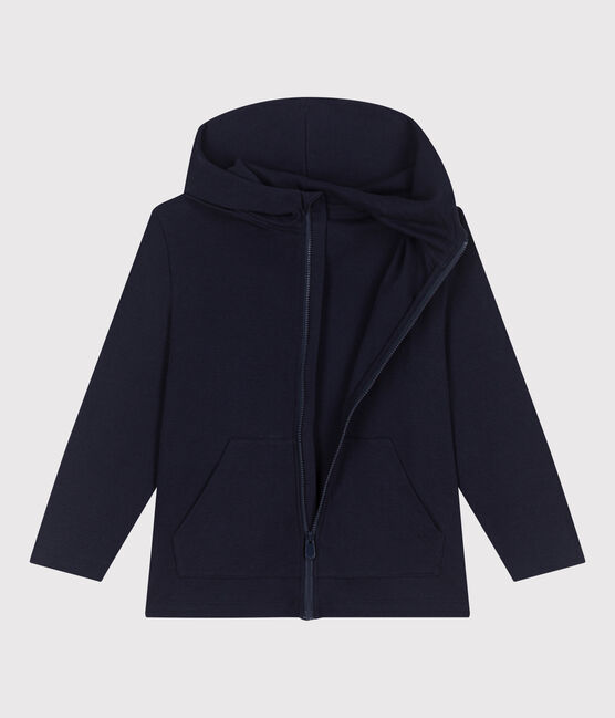 Children's plain cotton zip-up hoodie SMOKING blue