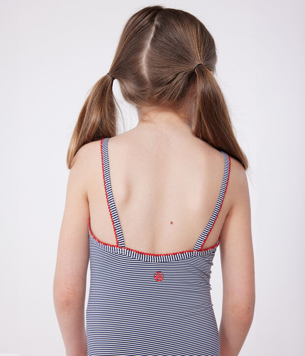 Children's one-piece stripy swimsuit blue/white