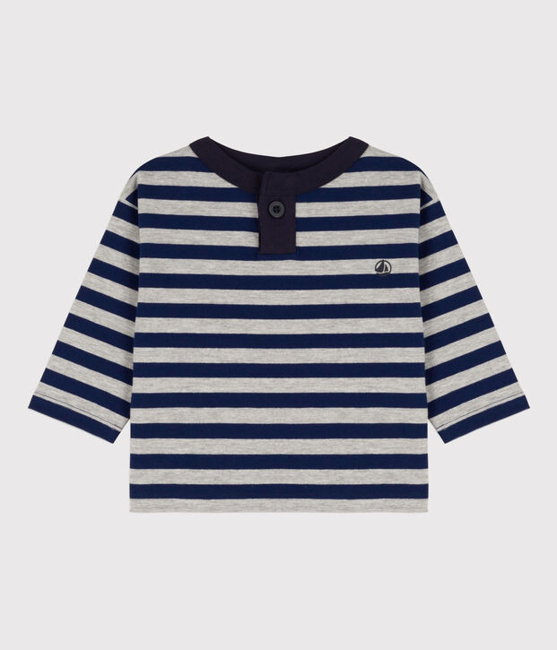 Babies' Long-Sleeved Cotton T-shirt blue/grey