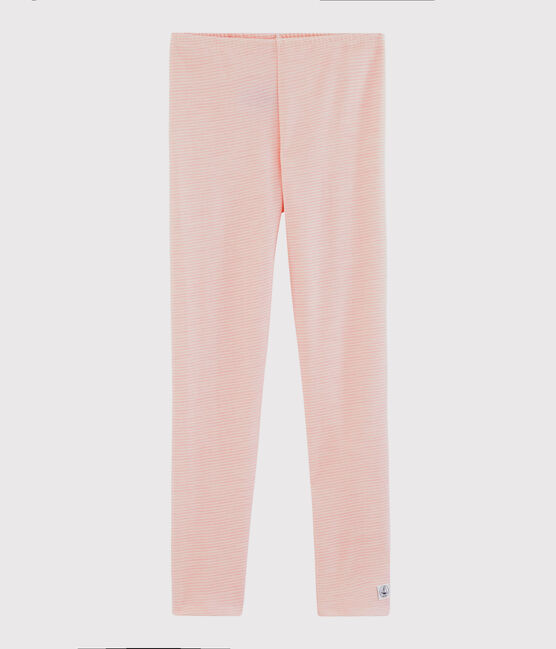 Girls' Pinstriped Wool/Cotton Leggings CHARME pink/MARSHMALLOW white
