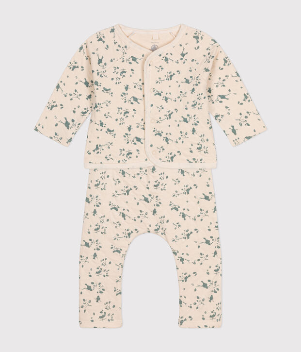 Babies' Tube Knit Outfit- 2-piece set Ecru/green