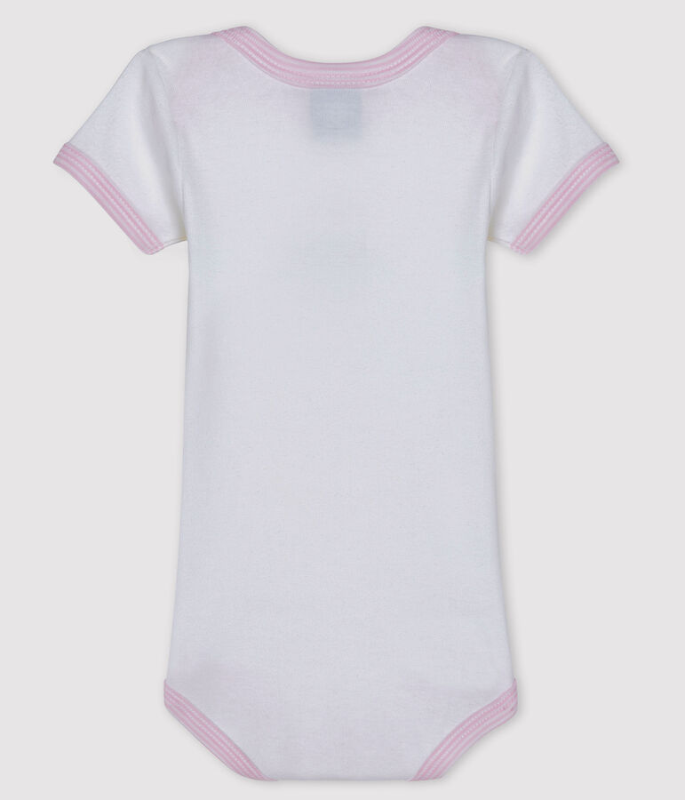 Baby girls' short-sleeved bodysuit ECUME white/DOLL pink
