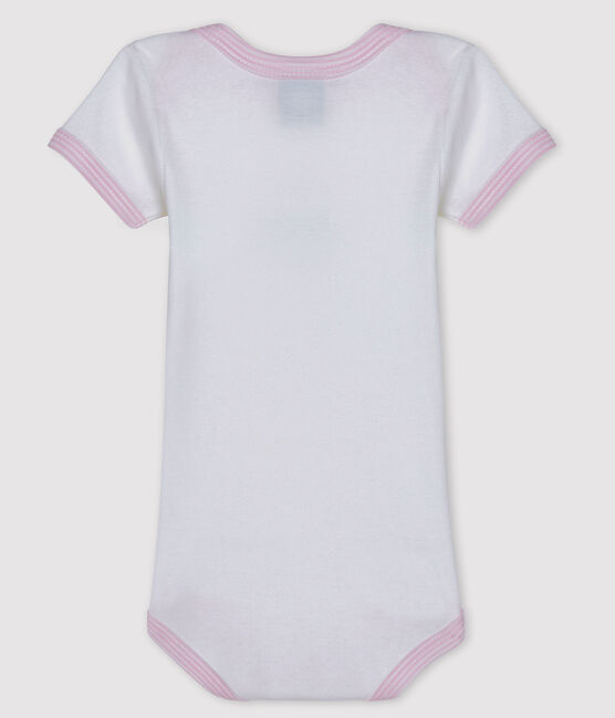 Baby girls' short-sleeved bodysuit ECUME white/DOLL pink