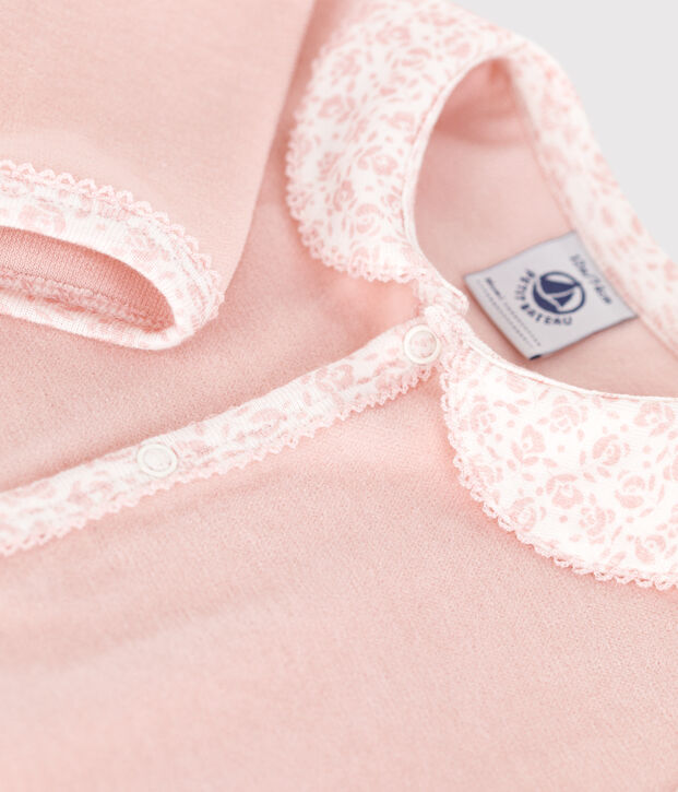 Babies' velour pyjamas with a collar pink