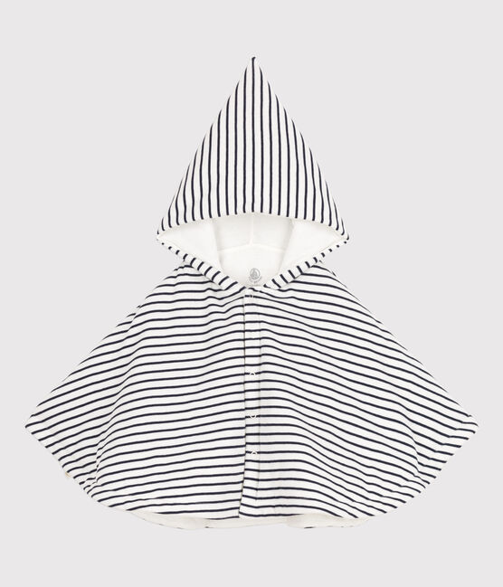 Babies' Sailor Striped Cotton Cape With Hood MARSHMALLOW white/SMOKING blue