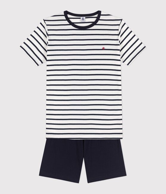 Unisex Rib Knit Short Pyjamas with Sailor Stripes MARSHMALLOW white/SMOKING blue