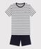 Unisex Rib Knit Short Pyjamas with Sailor Stripes MARSHMALLOW white/SMOKING blue