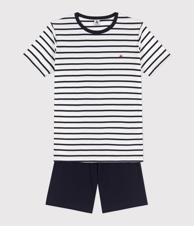 Unisex Rib Knit Short Pyjamas with Sailor Stripes white/blue