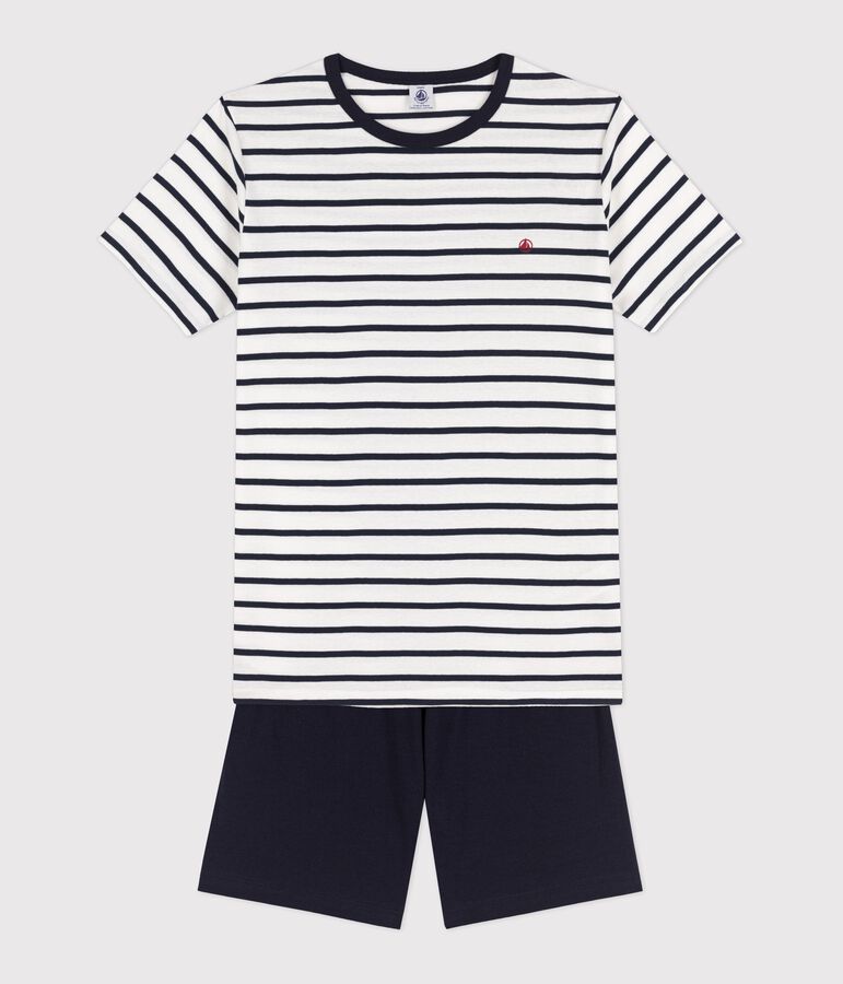 Unisex Rib Knit Short Pyjamas with Sailor Stripes white/blue