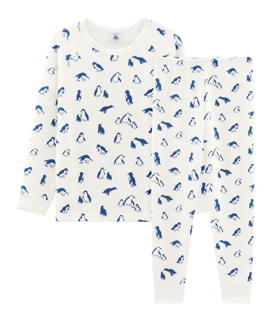 Unisex Pyjamas in Extra Warm Brushed Terry Towelling MARSHMALLOW white/MAJOR blue