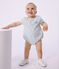 Babies' short-sleeved stripy cotton rompers white/blue