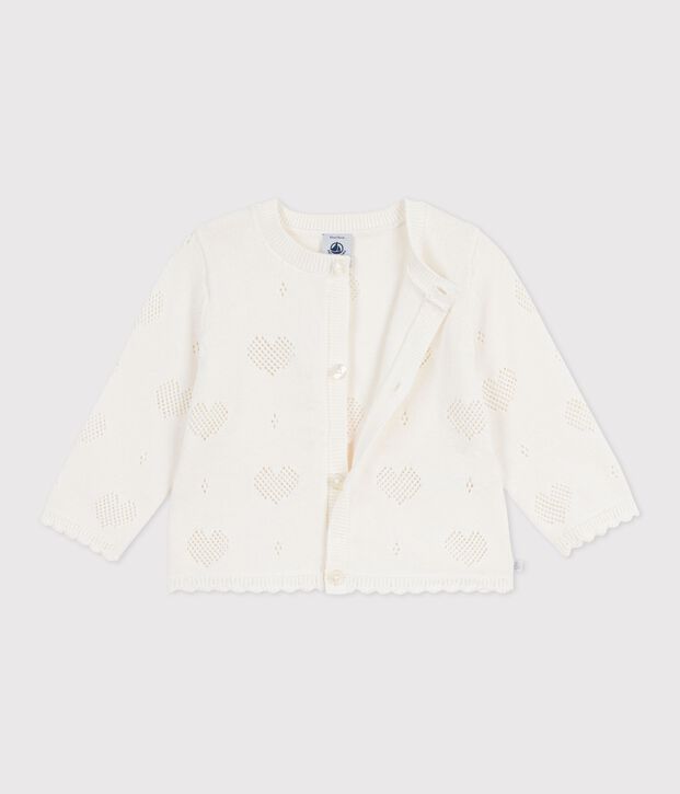 Babies' cotton cardigan with a heart pattern white