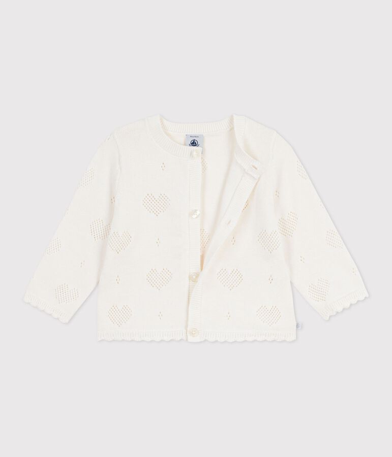 Babies' cotton cardigan with a heart pattern white