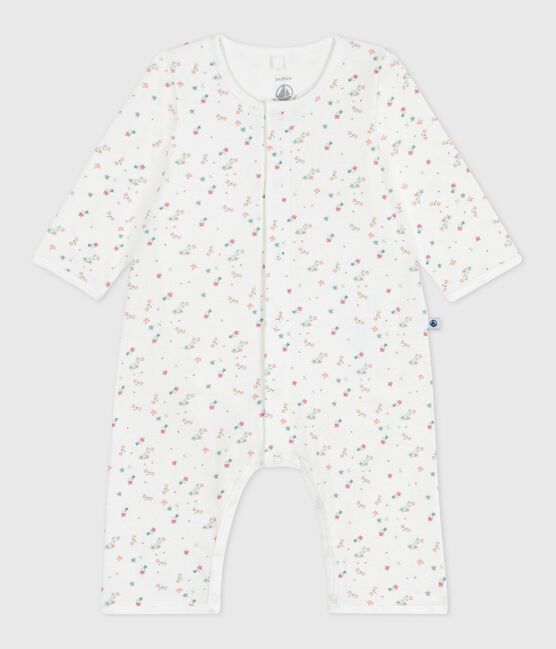 Babies' footless floral-print cotton bodyjama MARSHMALLOW white/MULTICO white