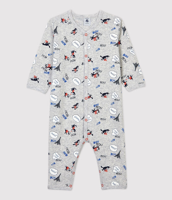 Babies' Paris Footless Organic Cotton Sleepsuit BELUGA grey/MULTICO white