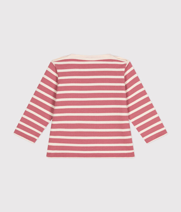 Babies' thick cotton Breton top pink/ecru