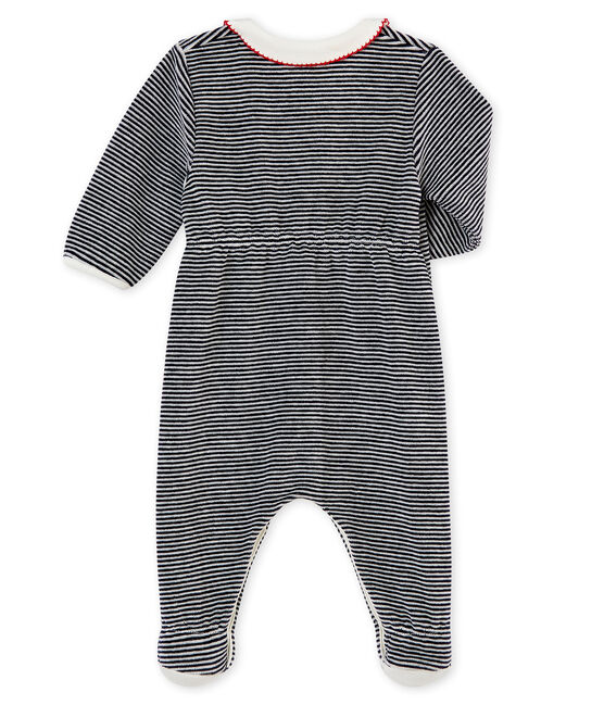 Baby girl's sleepsuit with iconic stripes SMOKING blue/MARSHMALLOW white