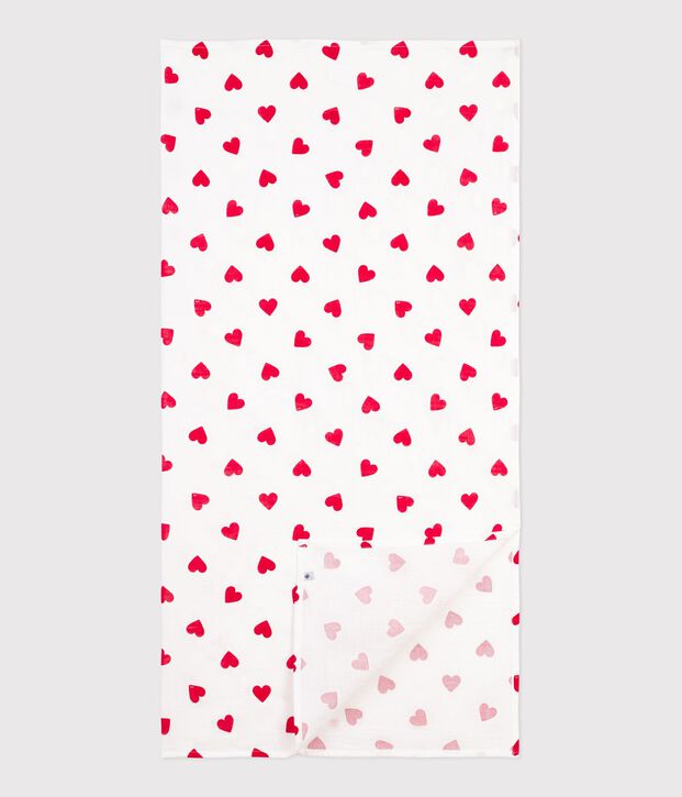 Red heart print cotton muslin for babies white/red