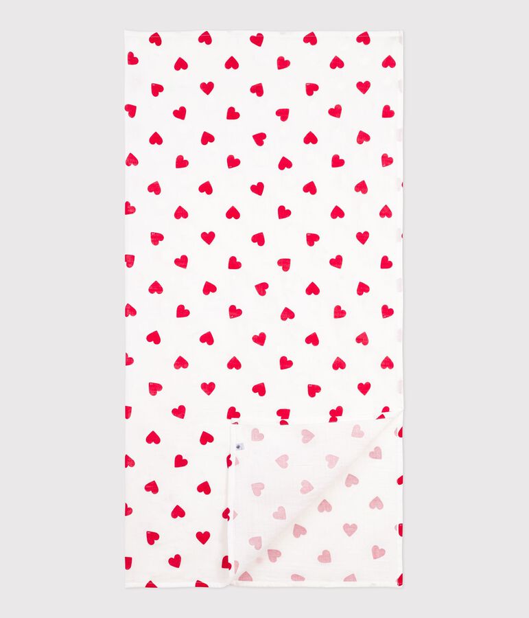 Red heart print cotton muslin for babies MARSHMALLOW white/TERKUIT red