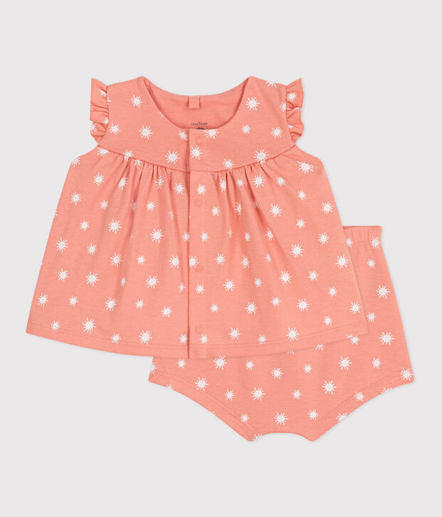 Newborn babies' two-piece sun print cotton set orange/white