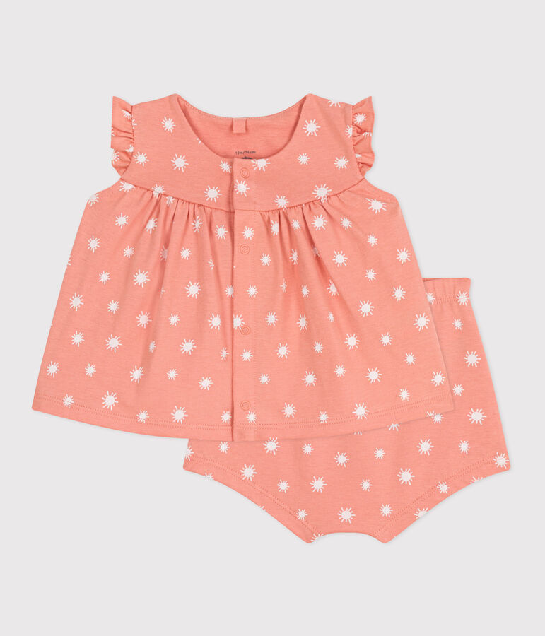 Newborn babies' two-piece sun print cotton set orange/white