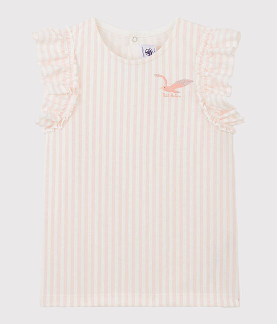 Girls' Short-Sleeved Jersey T-shirt MINOIS pink/MARSHMALLOW white