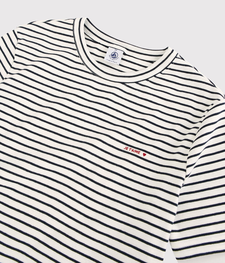 Women's Striped Cotton Je t'aime T-Shirt white/blue