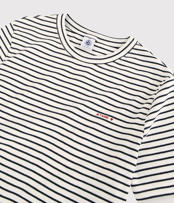 Women's Striped Cotton "Je t'aime" T-Shirt MARSHMALLOW white/SMOKING blue