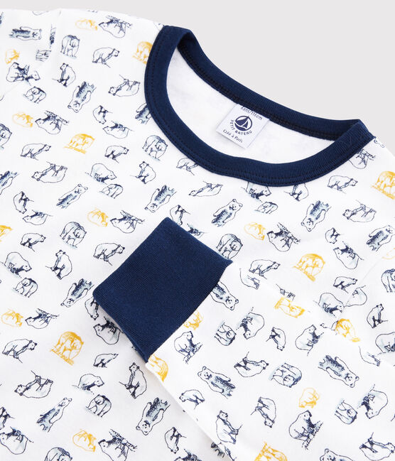 Boys' Fleece Bear Pyjamas MARSHMALLOW white/MULTICO white