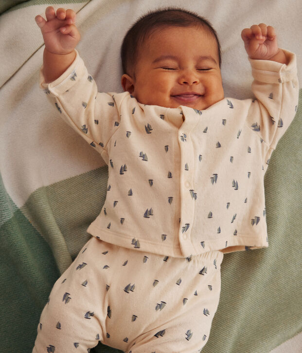 Babies' two-piece set in tube knit fabric Ecru/multicolor