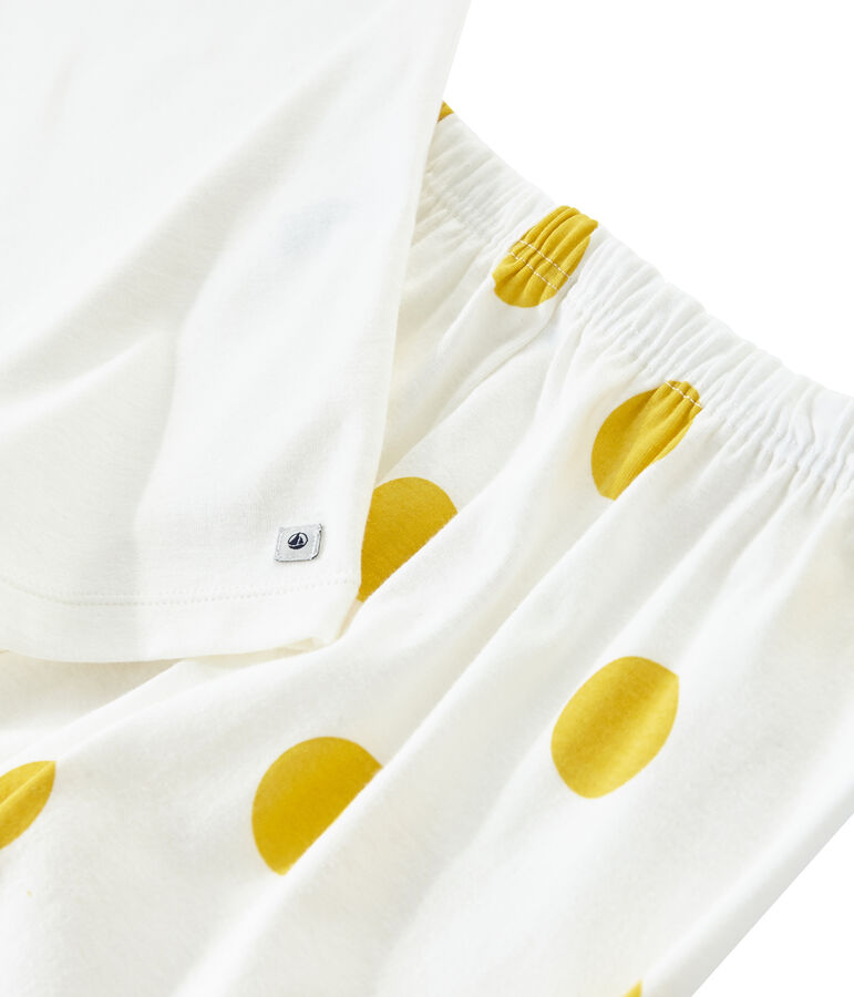 Girls' Ribbed Pyjamas MARSHMALLOW white/BLE yellow